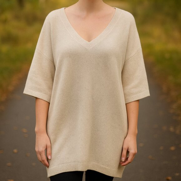 Sofia Cashmere Beige V-Neck Cashmere Blend Sweater • Size M - Picture 5 of 5